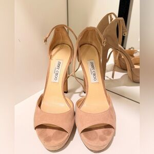 Jimmy Choo Blush Suede Open-Toe Ankle-Strap Heels
